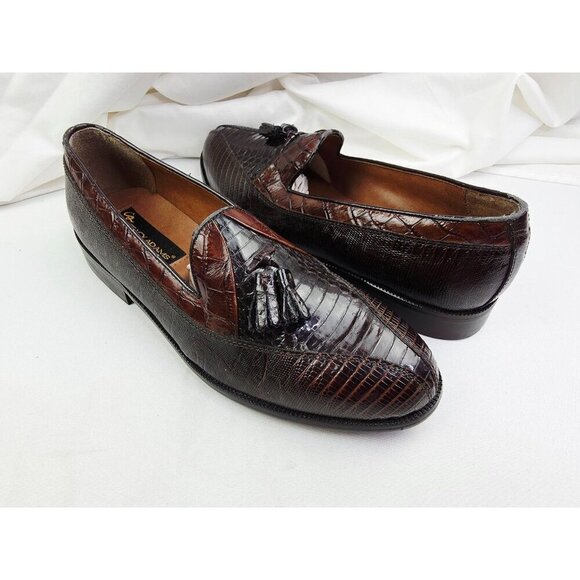 Stacy Adams Genuine Snake Size 9M Mens Brown Slip On Tassel Accent Loafers NIB